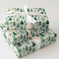 Woodland Forest Christmas Gift Wrap, Rustic Pine Tree Wrapping Paper, Watercolor Evergreens Wrapping Paper, Winter Cabin Present Packaging