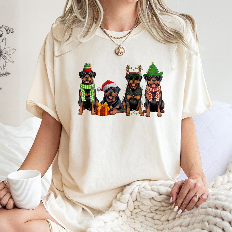Festive Dog Mom Holiday Shirt, Rottweiler Christmas T-Shirt, Adorable Dog Lover Graphic Tee, Xmas Pet Owner T-Shirt, Holiday Dog Lover Present