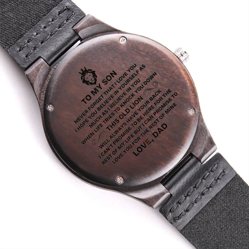 Lion Quote Sandalwood Watch, Engraved Wooden Watch for Son, Custom to My Son Wooden Watch from Dad, Birthday Christmas Present