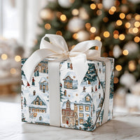 Nostalgic Winter Town Holiday Gift Wrap, Snowy Christmas Village Wrapping Paper, Classic Xmas Wrapping Paper Roll, Festive Holiday Gift Wrap
