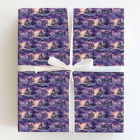 Purple Snowy Forest Gift Wrap, Winter Cabin Wrapping Paper, Comfy Cabin Christmas Wrapping Paper, Holiday Gift Wrap Roll, Winter Gift Wrap