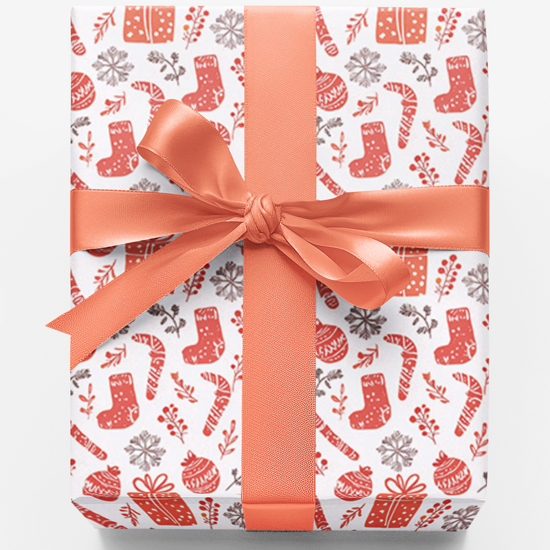 Candy Cane and Stocking Gift Wrap Paper, Christmas Wrapping Paper, Modern Minimalist Holiday Wrapping Paper, Xmas Present Gift Wrap Roll