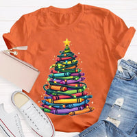 Holiday Graphic Tee, Christmas Tree Colored Pens T-Shirt, Art Teacher Christmas Shirt, Colorful Pen Xmas Tree Tee, Festive Artist Shirt