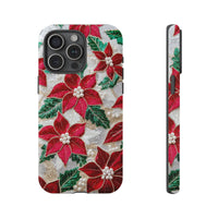Textured Sequin Pearl Floral Phone Cover, Christmas Poinsettia iPhone Case, Dual Layer Tough Case, Holiday Season Phone Case, Xmas Present