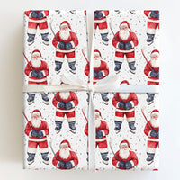 Watercolor Ice Hockey Christmas Gift Wrap, Hockey Santa Wrapping Paper, Festive Santa Gift Wrapping Paper, Holiday Wrap for Hockey Players