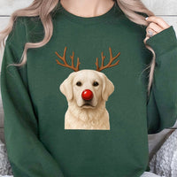 Reindeer Antlers Dog Sweatshirt, Christmas Golden Retriever Sweatshirt, Humorous Holiday Dog Lover Sweatshirt, Adorable Xmas Pet Crewneck, Present