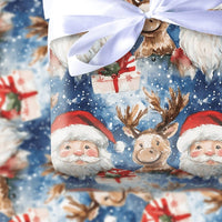 Festive Christmas Gift Wrap, Watercolor Santa and Reindeer Wrapping Paper, Holiday Present Paper, Xmas Gift Wrap Supplies