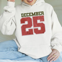 Retro Varsity Holiday Sweatshirt, December 25 Christmas Hoodie, Vintage 25 Number Hooded Pullover, Comfy Xmas Winter Hoodie, Holiday Fan Present