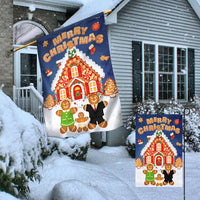 Holiday House Family Yard Flag, Gingerbread Merry Christmas Garden Flag, Double-Sided Adorable Winter Outdoor Banner, Xmas Lawn Flag Decor
