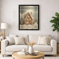 Snowy Winter Cabin Wall Art, Gingerbread House Christmas Canvas, Holiday Gingerbread Canvas Print, Festive Winter Scene Wall Decor Present
