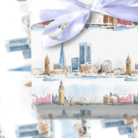 Watercolor Big Ben Gift Wrap, London Skyline Christmas Wrapping Paper, Winter Cityscape Wrapping Paper, Travel Lover Holiday Gift Wrap