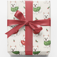 Holiday Sweater Dog Gift Wrap, Westie Christmas Wrapping Paper, Watercolor Present Wrap, West Highland Terrier Lover Present Packaging Roll