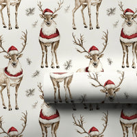 Santa Hat Reindeer Gift Wrap, Watercolor Reindeer Wrapping Paper, Festive Reindeer Christmas Paper Roll, Holiday Gift Wrapping Paper