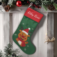 Snowflake Holiday Stocking, Adorable Reindeer Christmas Stocking, Personalized Christmas Stocking, Custom Name Stocking, Kids Xmas Present Decor