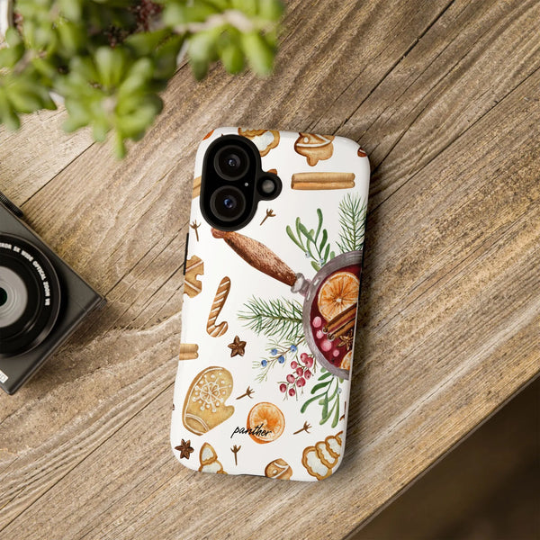 Watercolor Gingerbread Mulled Wine Holiday iPhone Case, Christmas Baking Phone Case for iPhone, Dual Layer Tough Phone Cover,