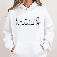 Spooky Santa Hat Kitten Hooded Sweatshirt, Christmas Ghost Cat Hoodie, Humorous Holiday Cat Lover Pullover Hoodie, Adorable Winter Graphic Sweater