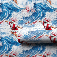 Watercolor Coastal Holiday Gift Wrap, Surfing Santa Christmas Wrapping Paper, Sunglasses Beach Santa Wrapping Paper, Ocean Lover Gift Wrap