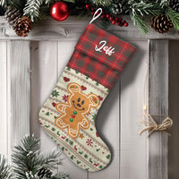 Red Plaid Cuff Holiday Stocking, Personalized Gingerbread Bear Christmas Stocking, Velboa Custom Christmas Stocking, Comfy Family Xmas Decor