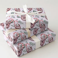 Candy Cane Sloth Gift Wrap, Christmas Sloth Wrapping Paper, Whimsical Holiday Wrapping Paper, Adorable Animal Christmas Gift Wrap Roll