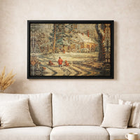 Snowy Cottage Canvas Art, Vintage Winter Scene Canvas Print, Comfy Winter Landscape Wall Art, Nostalgic Christmas Canvas, Holiday Wall Decor