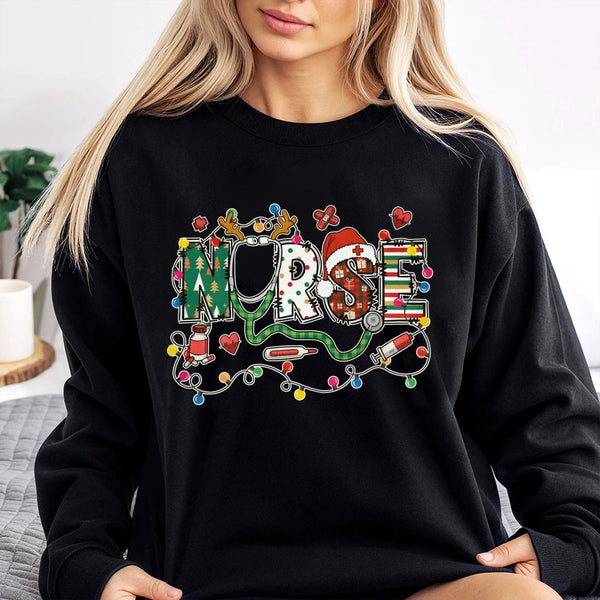 Plaid Stethoscope Holiday Sweater, Christmas Nurse Sweatshirt, Festive RN Medical Crewneck, Hospital Staff Xmas Sweatshirt, N