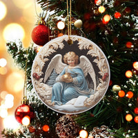 3D Relief Religious Ceramic Ornament, Vintage Angel Christmas Ornament, Christian Nativity Tree Keepsake, Sacred Holiday Decor Present