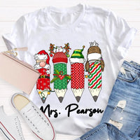 Custom Name Holiday School Graphic Tee, Personalized Christmas Pencils T-Shirt, Teacher and Student Festive Xmas Shirt