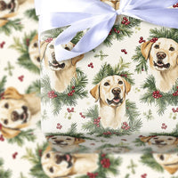 Watercolor Dog Gift Wrap, Yellow Labrador Wrapping Paper, Christmas Lab Wrapping Paper, Holiday Dog Lover Gift Wrap, Festive Labrador Paper