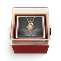 Rotating Rose Gift Box, Aunt Love Knot Necklace, Gold CZ Crystal Pendant Necklace, Thoughtful Birthday Christmas Present for Aunt from Niece