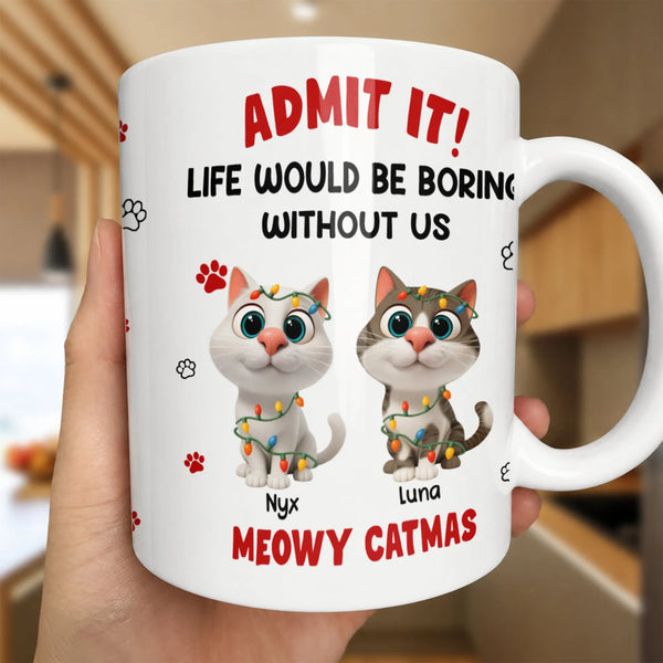 Humorous Christmas Cat Coffee Mug, Meowy Catmas Mug, Holiday Kitty Ceramic Mug, Adorable Festive Xmas Coffee Cup, Winter Pet 