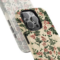 Botanical Red Berry Holiday Phone Case, Vintage Christmas Holly iPhone Case, Dual Layer Winter Phone Cover, Festive Xmas iPhone Present