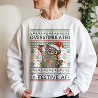Humorous Xmas Raccoon Sweatshirt, Overstimulated and Festive AF Raccoon Sweatshirt, Ugly Christmas Sweater Pullover, Holiday Humor Sweatshirt