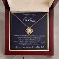 Cubic Zirconia Pendant Necklace, Love Knot Necklace for Mom, 14k White Gold Finish Jewelry, Meaningful Mother Christmas Present, Birthday Present