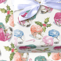 Watercolor Sports Christmas Gift Wrap, Hockey Helmets and Candy Canes Wrapping Paper, Hockey Fan Wrapping Paper Roll, Festive Present Wrap