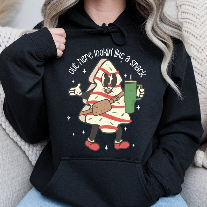 Retro Holiday Snack Cake Sweatshirt, Christmas Tree Cake Hoodie, Nostalgic Xmas Pullover, Humorous Christmas Graphic Hooded Sweater
