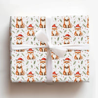 Santa Hat Animal Gift Wrap, Christmas Fox Wrapping Paper, Adorable Woodland Fox Wrapping Paper, Holiday Gift Wrap, Winter Forest Wrapping Paper