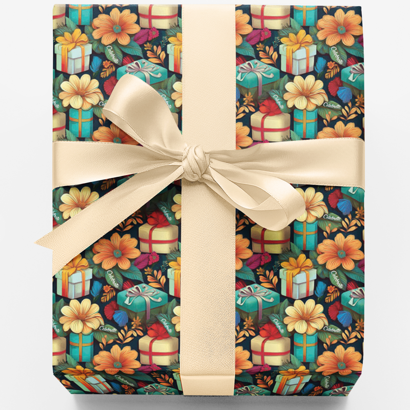 Festive Holiday Gift Wrap, Floral Gift Wrapping Paper, Botanical Birthday Wrapping Paper, Christmas Present Wrap, Elegant Floral Paper Roll