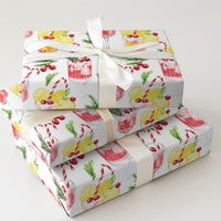 Festive Holiday Drink Gift Wrap, Christmas Cocktail Wrapping Paper, Watercolor Winter Cocktail Wrapping Paper, Xmas Party Gift Wrap Roll