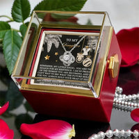 Sparkling CZ Crystal Pendant Necklace, To My Daughter Love Knot Necklace, Rotating Rose Box Jewelry, Christmas Daughter Present Necklace