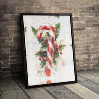 Watercolor Holly Berries Canvas Print, Christmas Candy Cane Canvas Wall Art, Festive Holiday Canvas, Xmas Wall Decor, Holiday Season Present