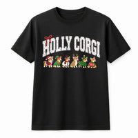 Corgi Christmas T-Shirt, Holly Corgi Christmas Shirt, Vintage Varsity Corgi Dog Tee, Adorable Holiday Corgi Graphic Shirt, Xmas Dog Lover Present