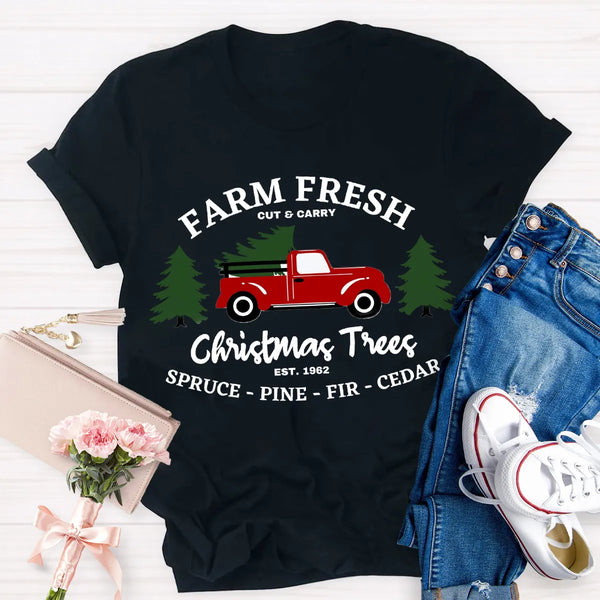 Vintage Botanical Holiday Graphic Tee, Farm Fresh Christmas Tree Teacher T-Shirt, Winter Christmas Shirt, Teacher Present