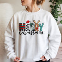 Festive Plaid Leopard Holiday Sweater, Merry Christmas Sweatshirt, Adorable Buffalo Plaid Crewneck, Comfy Winter Christmas Graphic Pullover
