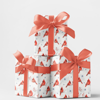 Red Bird Christmas Gift Wrap Roll, Winter Cardinals Wrapping Paper, Festive Snowflake Xmas Wrapping Paper, Holiday Nature Lover Present Wrap