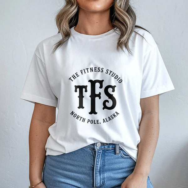 Humorous Christmas Gym Workout Tee, Fitness Studio North Pole Alaska T-Shirt, Vintage Monogram Weightlifter Shirt, Holiday Fi