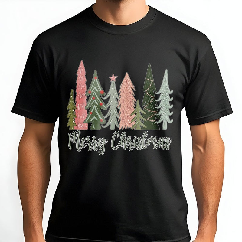 Boho Pine Forest Graphic Tee, Merry Christmas Tree T-Shirt, Festive Holiday Season T-Shirt, Botanical Winter Tree Shirt, Christmas T-Shirt