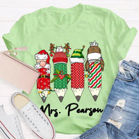 Custom Name Holiday School Graphic Tee, Personalized Christmas Pencils T-Shirt, Teacher and Student Festive Xmas Shirt