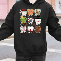 Humorous Holiday Teeth Graphic Hooded Sweatshirt, Christmas Dental Hoodie, Adorable Dentist Pullover, Dental Assistant Hygienist Xmas Sweatshirt