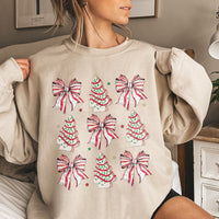 Coquette Bow Holiday Crewneck, Christmas Tree Cake Sweatshirt, Aesthetic Xmas Tree Snack Sweatshirt, Vintage Winter Pullover Sweatshirt