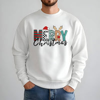 Festive Plaid Leopard Holiday Sweater, Merry Christmas Sweatshirt, Adorable Buffalo Plaid Crewneck, Comfy Winter Christmas Graphic Pullover
